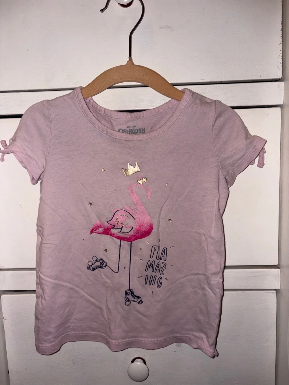 OshKosh B'gosh Light Pink Flamingo Graphic Tee with Gold Accent